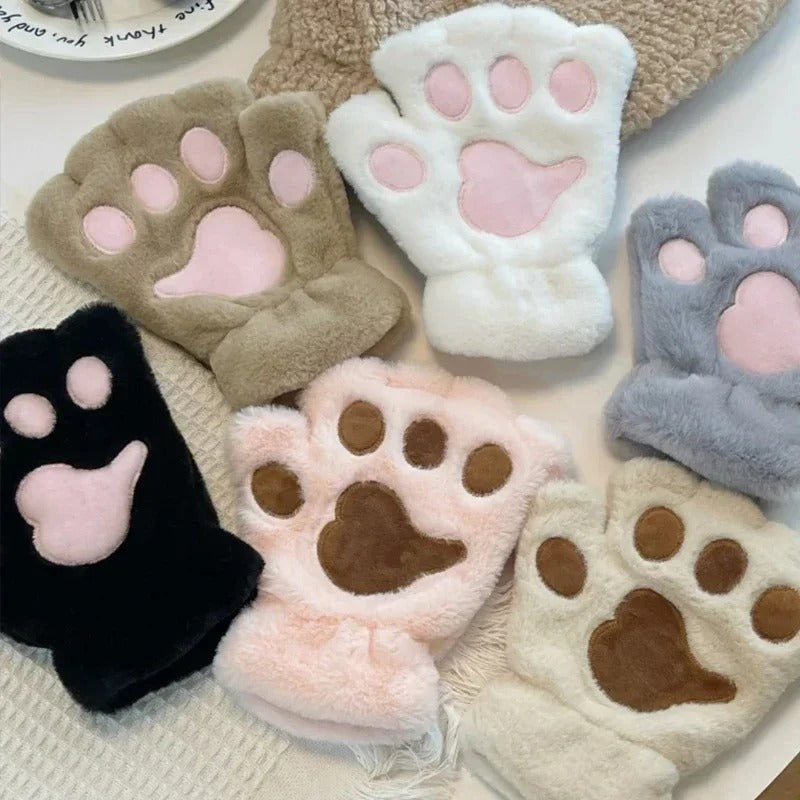 Lovely Plush Cat Claw Paw Gloves Plush Mittens Warm