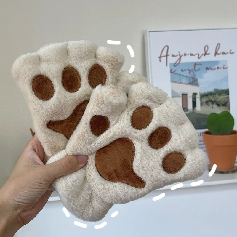 Lovely Plush Cat Claw Paw Gloves Plush Mittens Warm