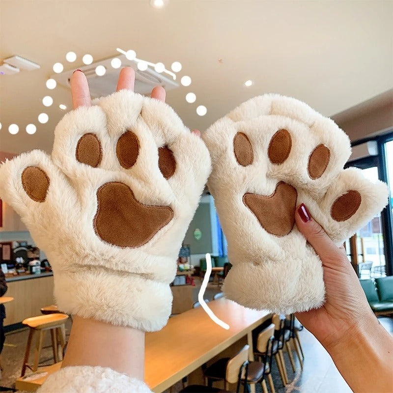 Lovely Plush Cat Claw Paw Gloves Plush Mittens Warm