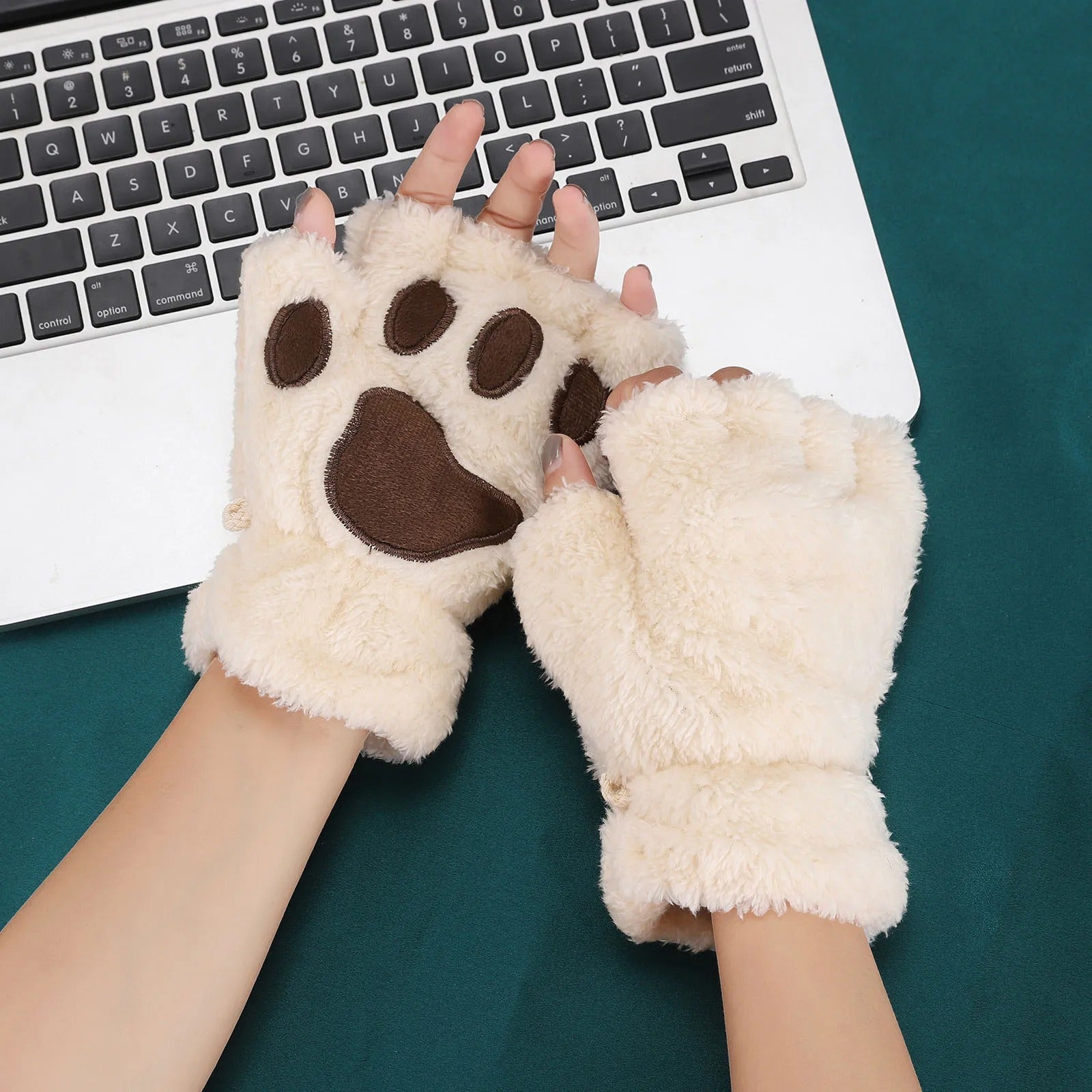 Lovely Plush Cat Claw Paw Gloves Plush Mittens Warm
