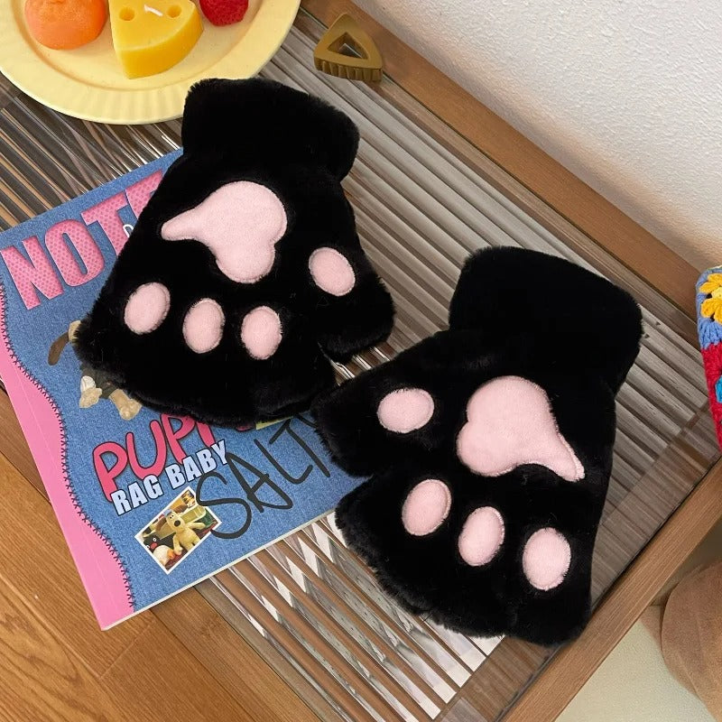 Lovely Plush Cat Claw Paw Gloves Plush Mittens Warm