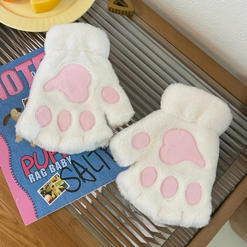 Lovely Plush Cat Claw Paw Gloves Plush Mittens Warm